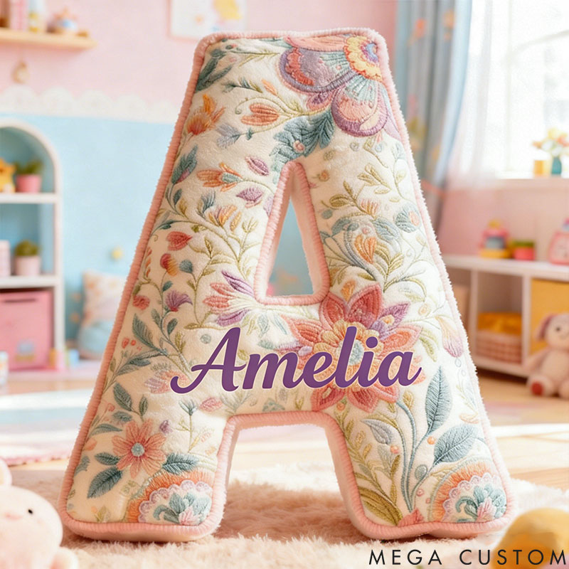 Personalized Flower Girl Elegance Floral 26 Letters Pillow Custom Girl friend Name Graphic 3D Printed Cushion Christmas Valentine's Day Gift for Her