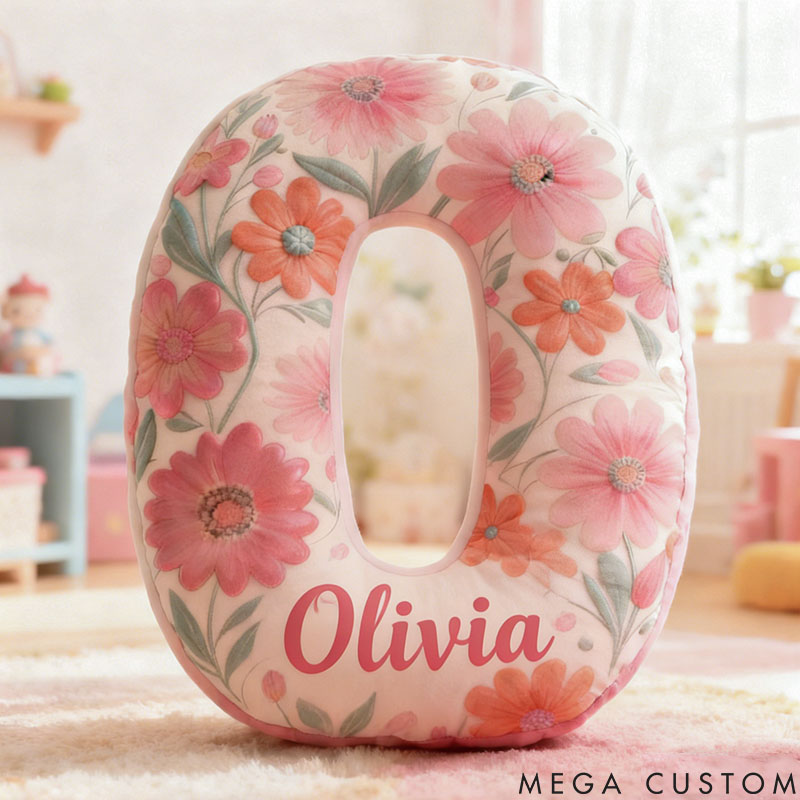 Personalized Flower Girl Pink Colorful Floral 26 Letters Pillow Custom Girl friend Graphic 3D Printed Cushion Christmas Valentine's Day Gift for Her