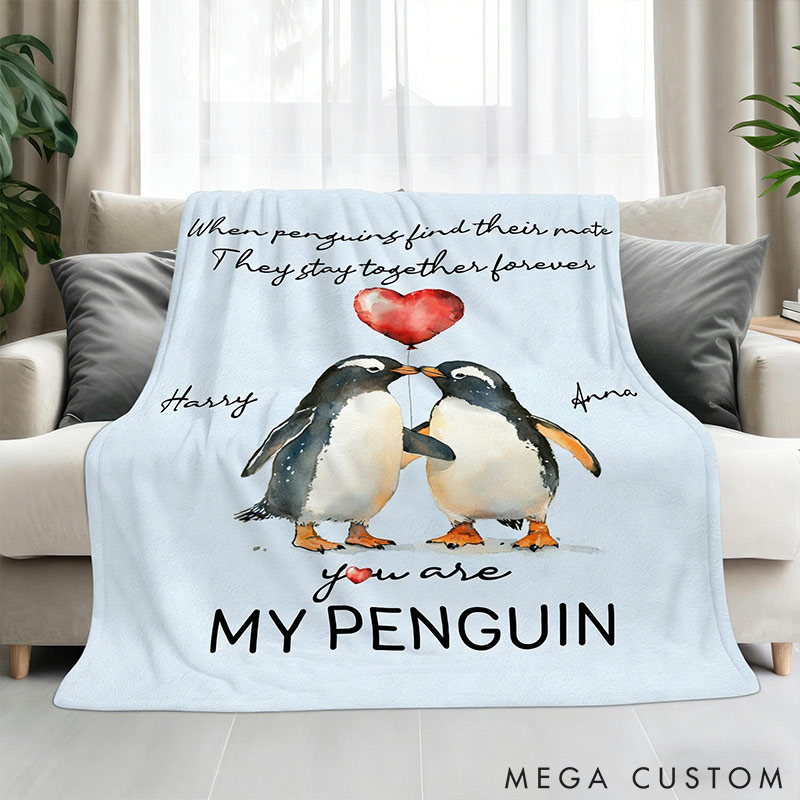 Personalized You Are My Penguin Couple Blanket Custom Names Cozy Gifts for Couple for Wife Husband Valentine's Gifts for Girlfriend Boyfriend