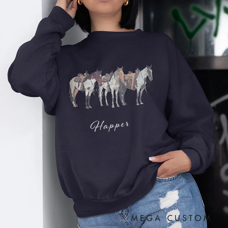 Personalized Western Culture Adult T-shirt Sweatshirt with Horse Name Birthday Gift for Riding Lovers