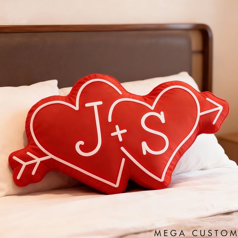 Personalized Couple Arrow Through Hearts Pillow Custom Boyfriend  Girlfriend Initials Pillow Valentine's Day Pillow Wife First Christmas Gift for Her