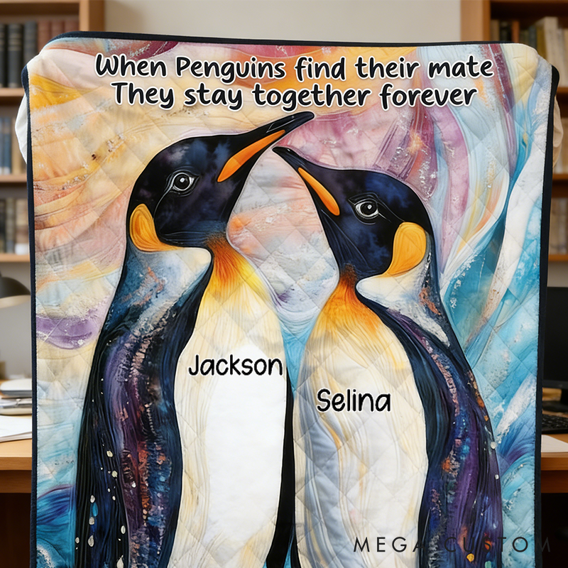 Personalized Penguin Couple Throw Blanket Custom Names Cozy Gifts for Couple for Wife Husband Valentine's Gifts for Girlfriend Boyfriend