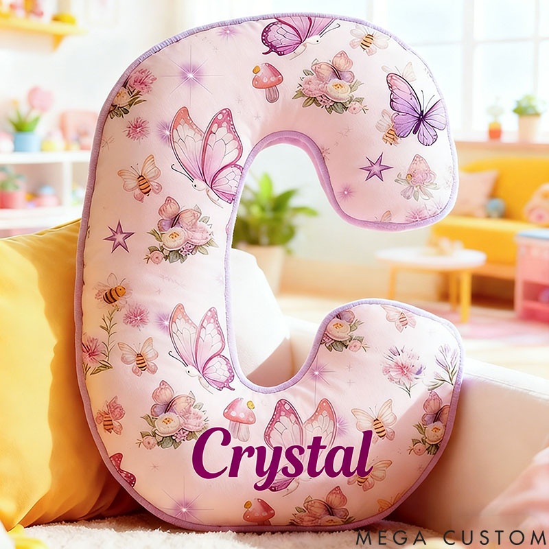 Personalized Flower Girl Purple Floral Butterfly Mushroom 26 Letters Pillow Girl friend Name Graphic 3D Printed Cushion Valentine's Day Gift for Her