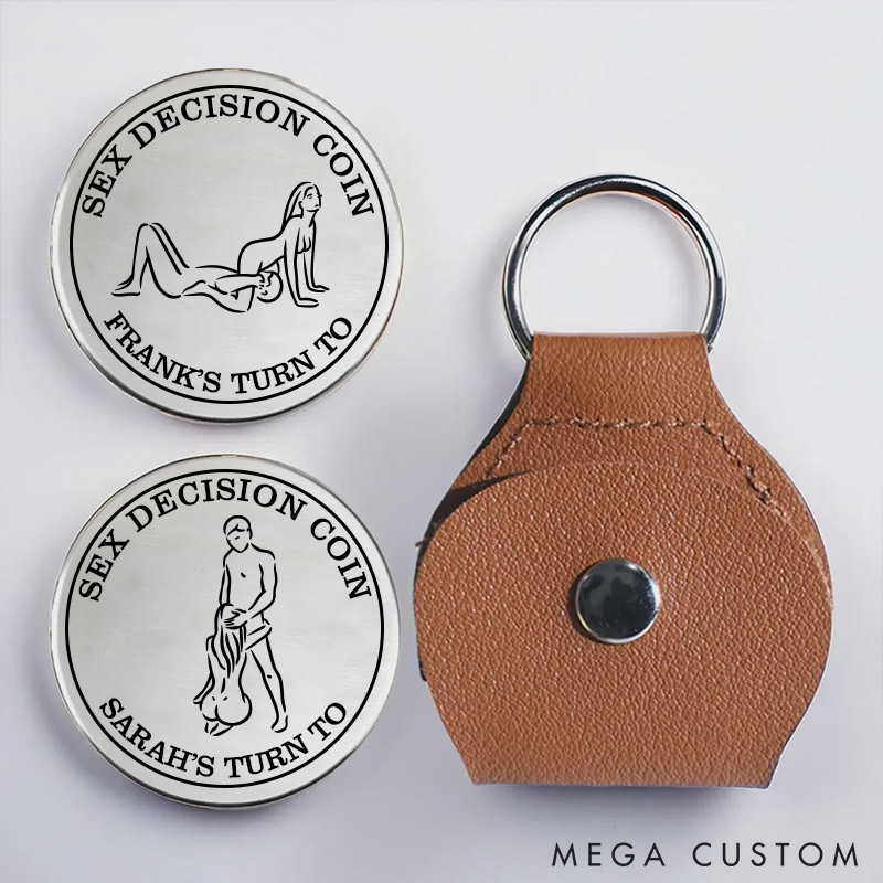 Personalized Couples Sex Decision Coin Keychain Custom Naughty Decision Coin with Leather Keychain Pocket Hug Gift