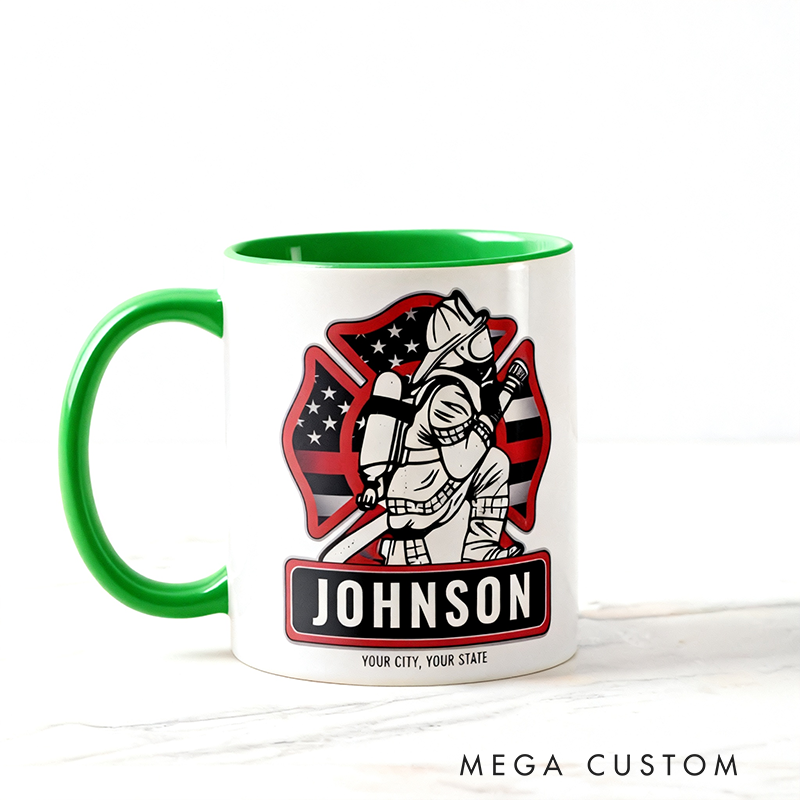 Personalized Firefighter Coffee Mug Custom Name and State Fire Dept Patriotic Flag Mug Gift for Firefighters