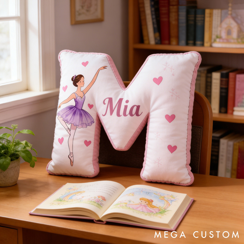 Personalized Ballet Dancers Cartoon Letter Pillow with Name Soft Stuffed Toy for Kids and Lover Unique Decorative Cushion for Girls' Room for Valentine's Day Anniversary birthday