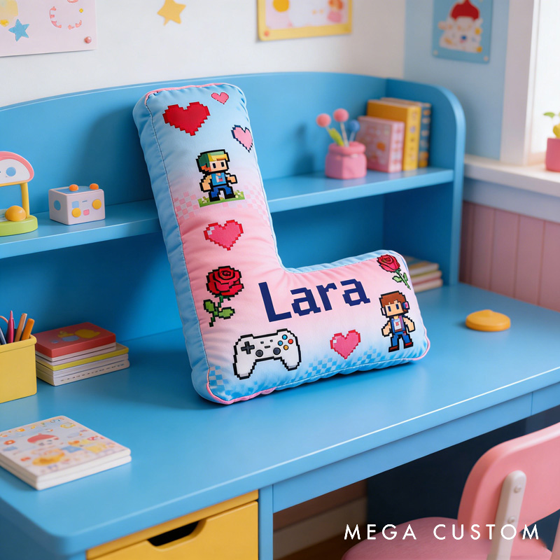 Personalized Game Controller Pixels Letter Pillow with Name Perfect Gift for Gamers and Kids for Valentine's Day Anniversary Confession birthday