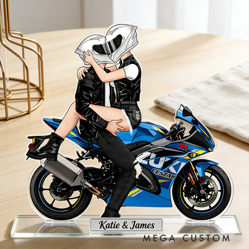 Personalized Motorcycle Couple Acrylic Plaque Custom Name Biker Lovers Desk Decor Gift for Couples and Motorcycle Enthusiasts