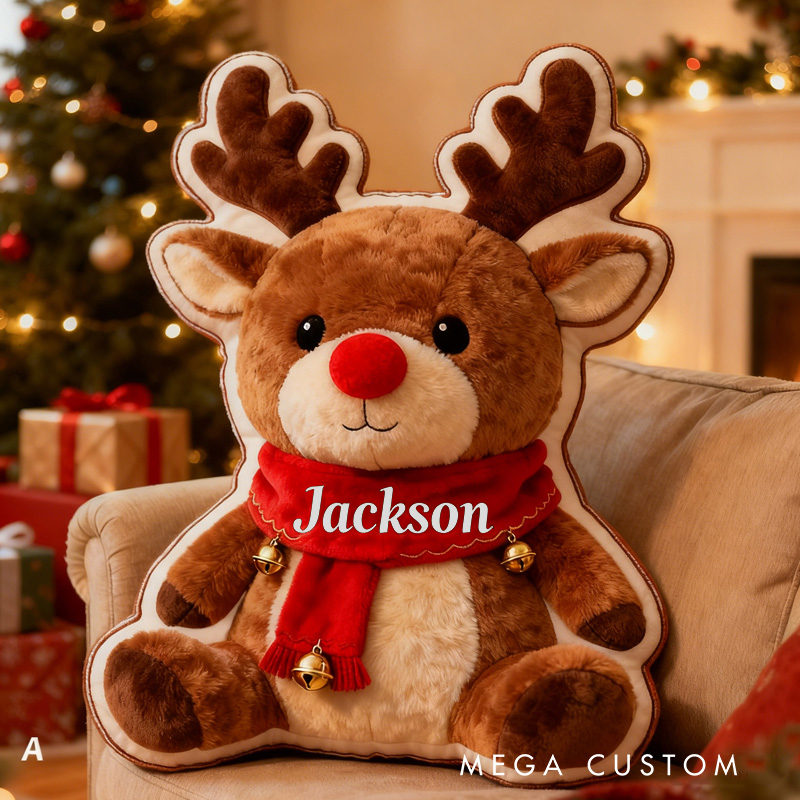 Personalized Reindeer Name Custom Soft Decorative Gift Christmas Holiday Style Cozy Festive Warm Cute Winter Home Decor Santa Magic Joyful Spirit Graphic 3D Print Pillow