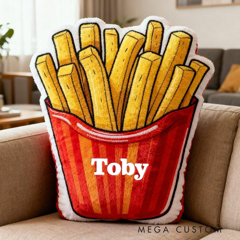 Personalized Burger French Fries Name Custom Soft Decorative Gift Tasty Fast Food Style Fun Snack Comfort Cozy Living Room Lovely Kitchen Playroom Funny Cheeseburger Graphic 3D Print Pillow