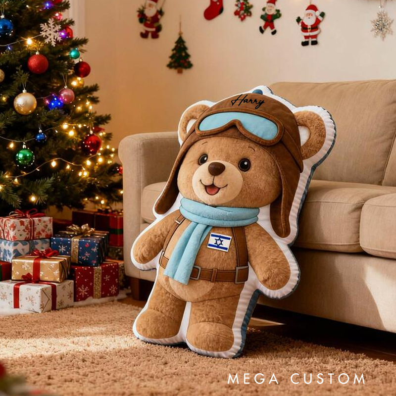 Personalized Bear Name Custom Soft Decorative Gift Adventure Style Cute Pilot Fun Cozy Playroom Lovely Boy Room Dream Graphic 3D Print Pillow