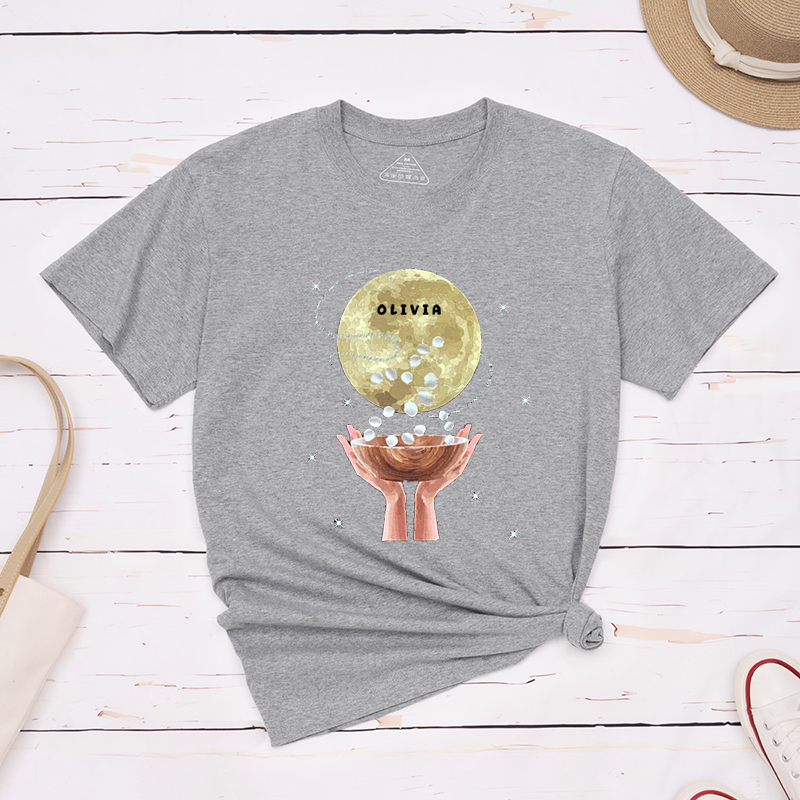 Personalized Moon Phases Classic T-Shirt Unique Celestial Design Custom Name Gift for Astronomy Lovers Men Women Unisex Spiritual Astrology Tee