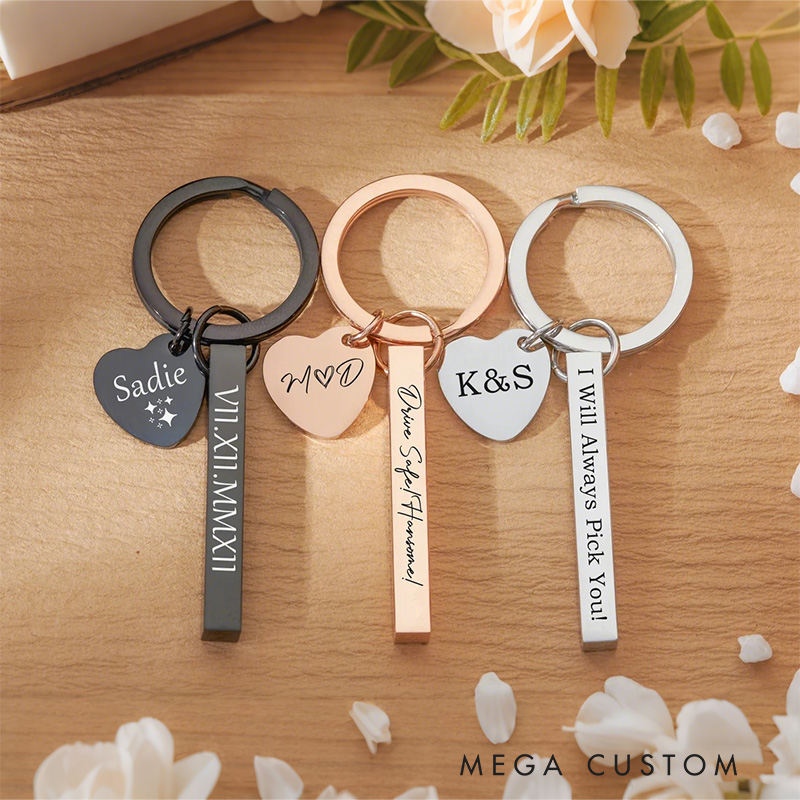Personalized Drive Safe Keychain Metal Keyring Bar Keychain Valentine's Day Gift for Couple Key Chain Anniversary Gift for Dad New Driver Gifts
