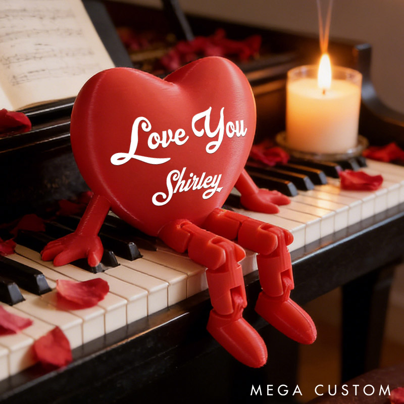 Personalized Valentine's Day Heart Decor with Dangling Legs Custom Couple 3D Printed Red Heart Table Sign with Text Anniversary Valentine's Day Gift