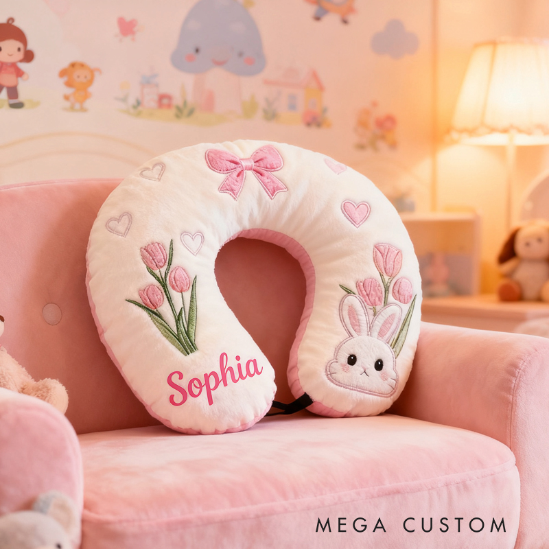 Personalized Cute Bunny U-Shaped Pillow with Custom Name for Kids Birthday Gift for Kids