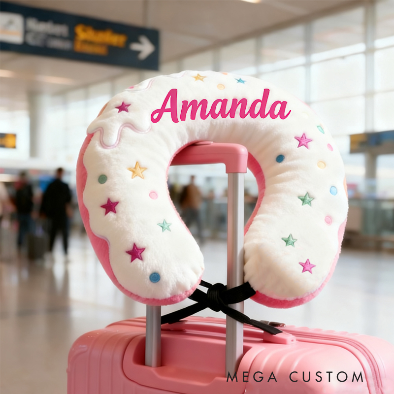 Personalized Cute Donuts U-Shaped Pillow with Custom Name for Kids Birthday Gift for Kids
