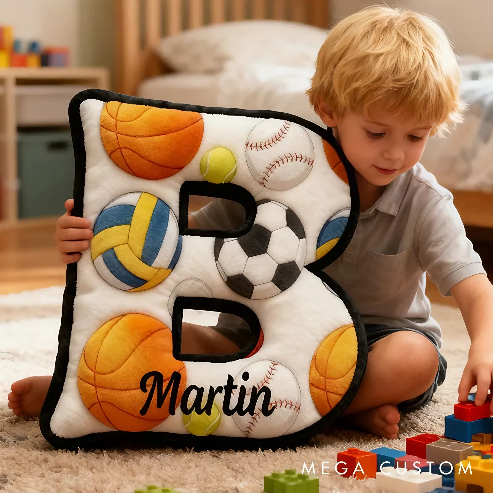 Personalized Sports Letter Pillow for Kids with Custom Name and Sports Design