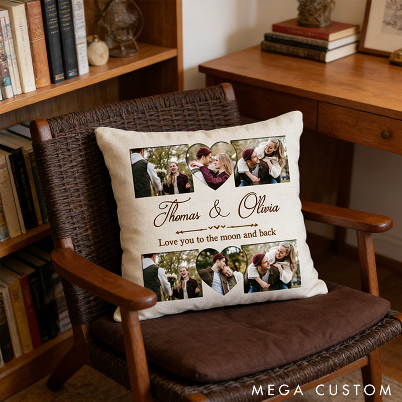 Personalized Couple Custom Photo Throw Pillow Love You to the Moon and Back Home Pillow Valentine's Day gift for Husband Wife 