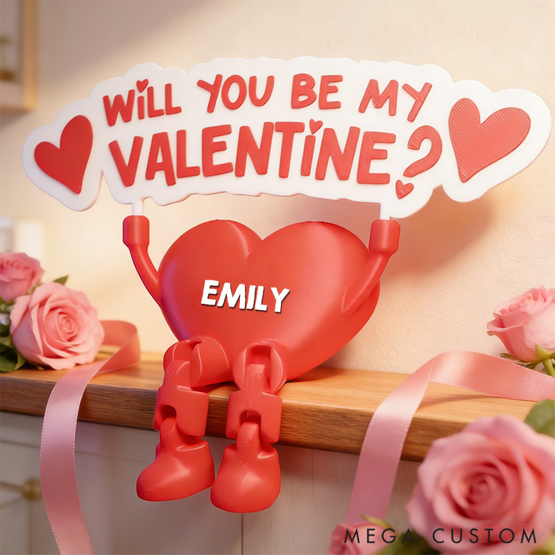 Personalized Valentine's Day Heart Decor with Dangling Legs Custom 3D Printed Will You Be My Valentine Table Sign Anniversary Valentines Day Gift