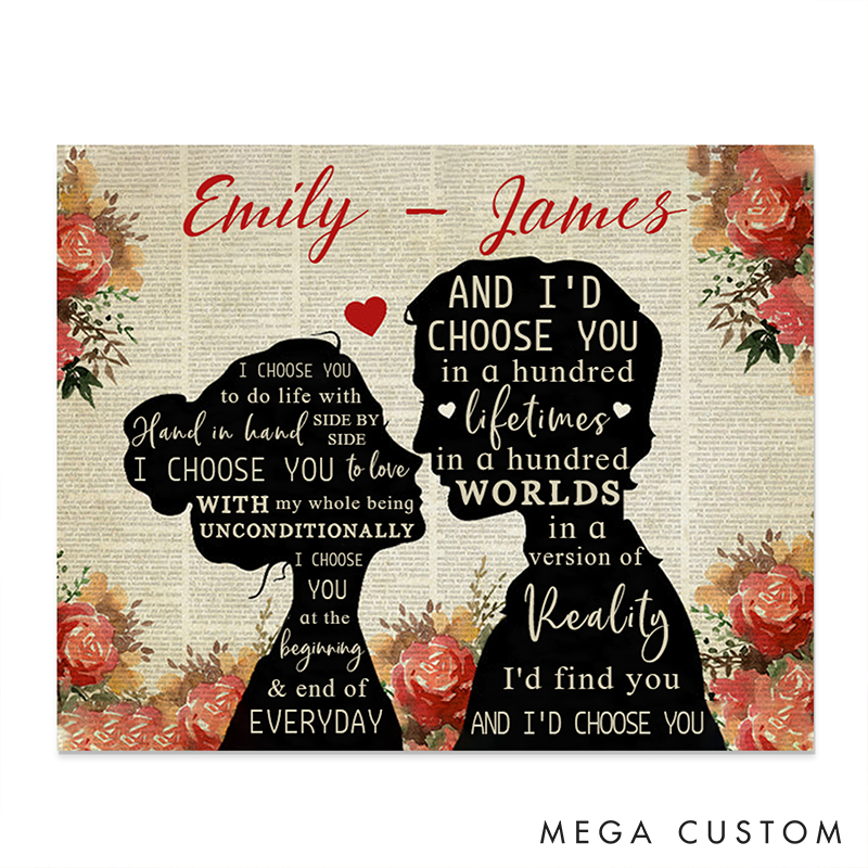 Personalized Couples Canvas Wall Art with Names Art Decorations Valentine's Day Gifts for Couple 