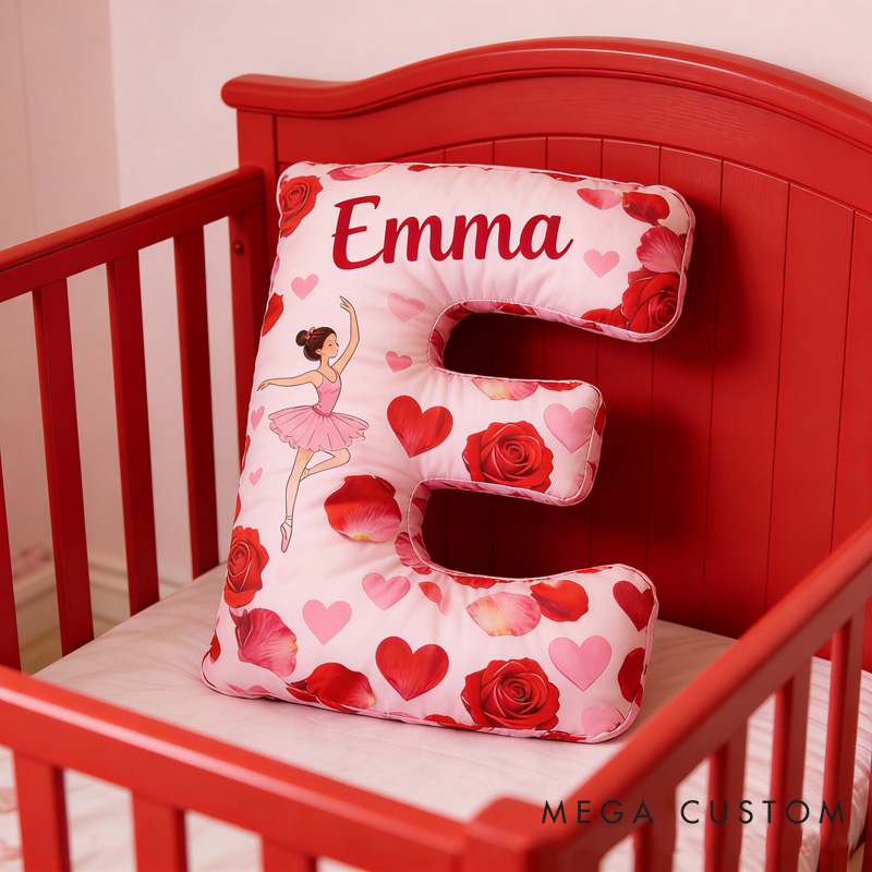 Personalized Ballet Dancers Cartoon Letter Pillow with Name Soft Stuffed Toy for Kids and Lover Unique Decorative Cushion for Girls' Room for Valentine's Day Anniversary