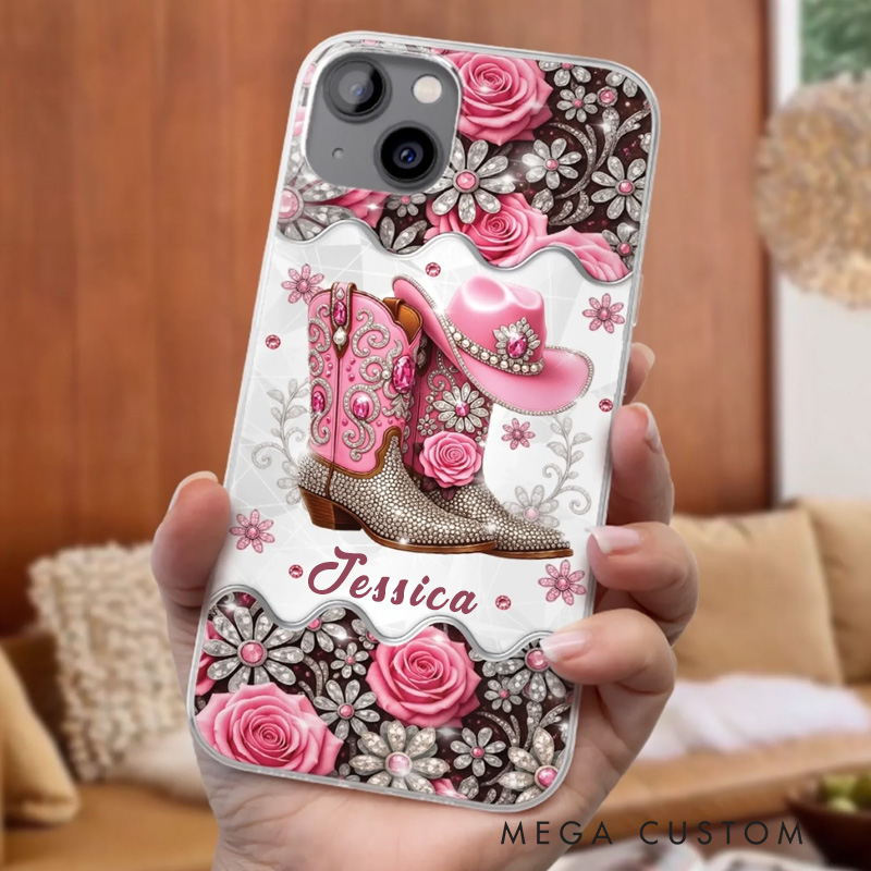 Personalized Cowgirl Gifts Bling Boots Babe Phone Case with Name Horse Racing Birthday Gift for Riding Lovers Equestrian Lovers Unique Style Phone Cases