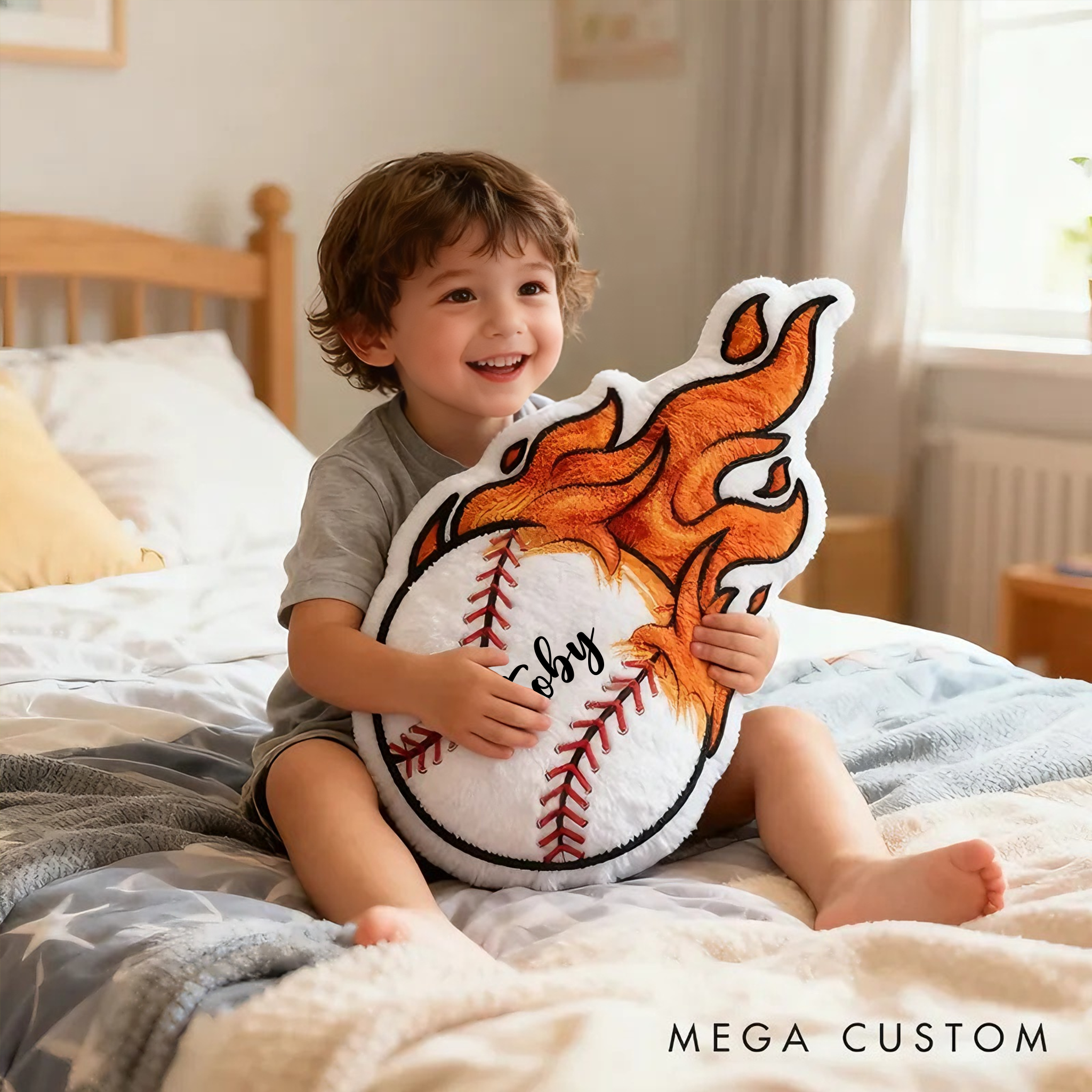 Personalized Baseball Flame Pillow with Custom Name for Sports Lovers and Kids