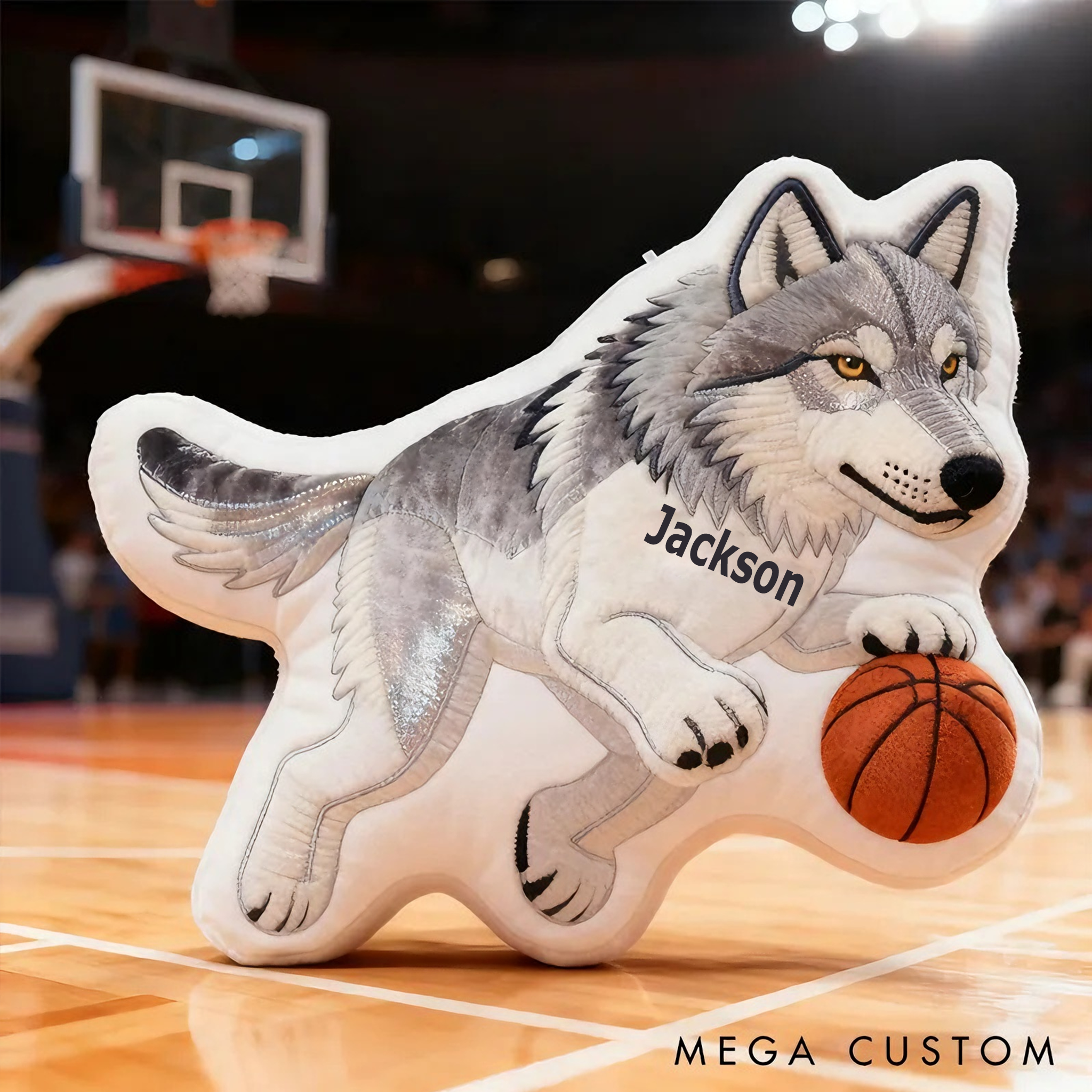 Personalized Wolf Basketball Pillow with Custom Name Design