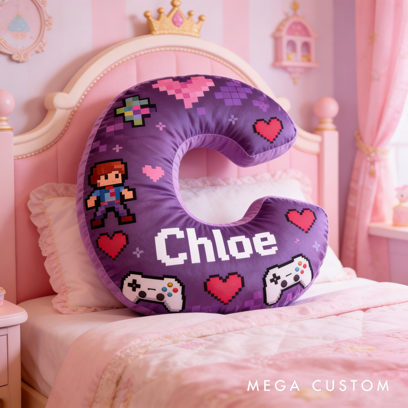 Personalized Game Controller Pixels Letter Pillow with Your Name Perfect Gift for Gamers and Kids for Valentine's Day Anniversary Confession birthday