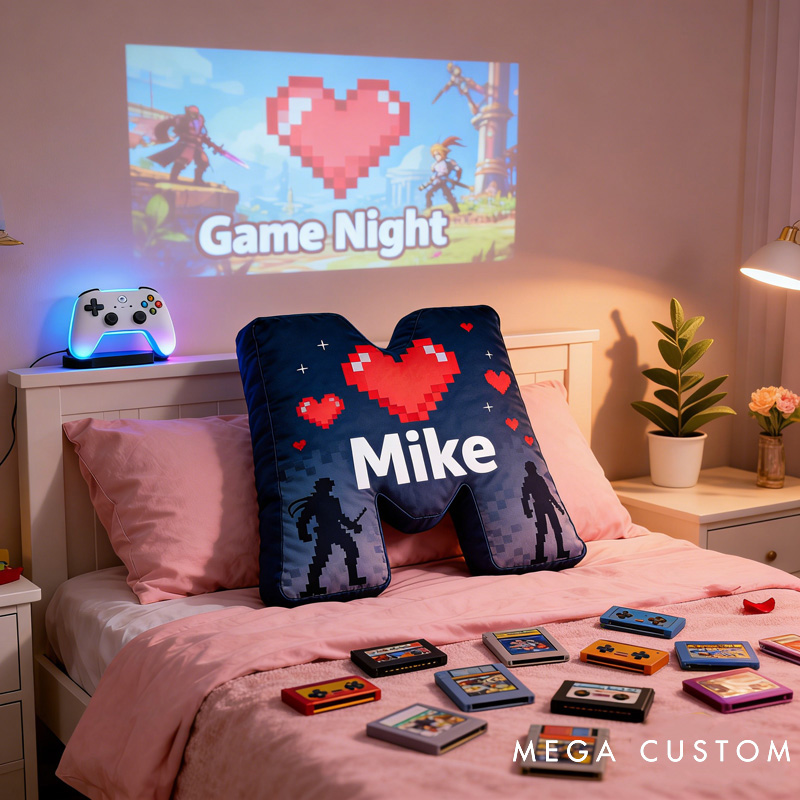Personalized Love Pixels Game Couple Letter Pillow with Name Perfect Gift for Gamers and Kids for Valentine's Day Anniversary Confession birthday