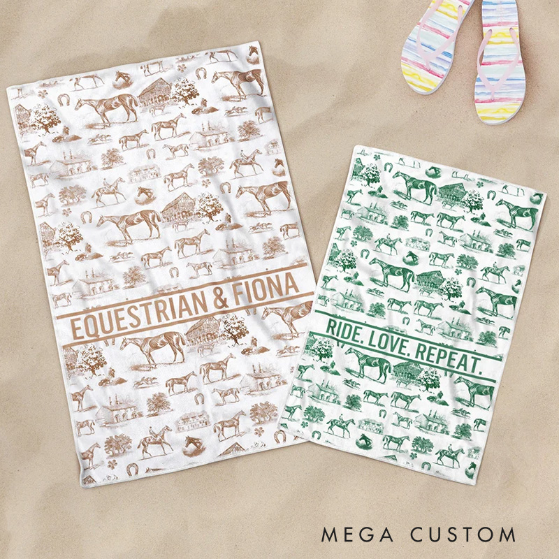 Personalized Horse Theme Soft Quick Dry Sport Towel Beach Towel with Text Gym Pool Essentials Birthday Gift for Equestrian Enthusiasts Riding Lovers