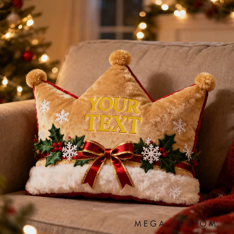 Personalized Christmas Crown Holly Snowflake Custom Name Soft Decorative Gift Holiday Style Cozy Home Warm Festive Cheer Magic Graphic 3D Print Pillow