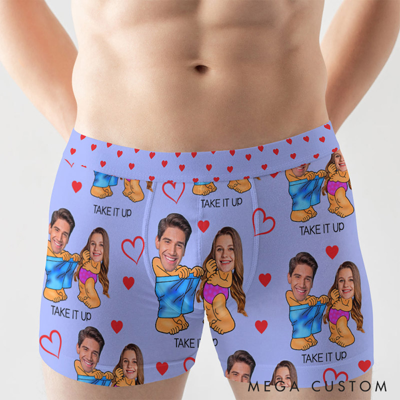 Personalized Couple Face Take It Up Matching Boxer Brief Men Woman Underwear with Couple Face Photo Valentines Day Gift for Him Her Anniversary Gift