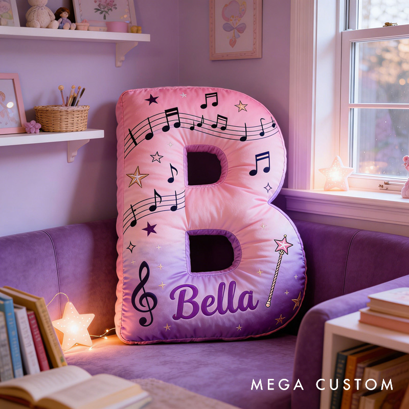 Personalized Colorful Notes Music Letter Pillow with Your Own Name Soft Stuffed Toy for Kids Music Lovers Unique Decorative Cushion for Girls' Room
