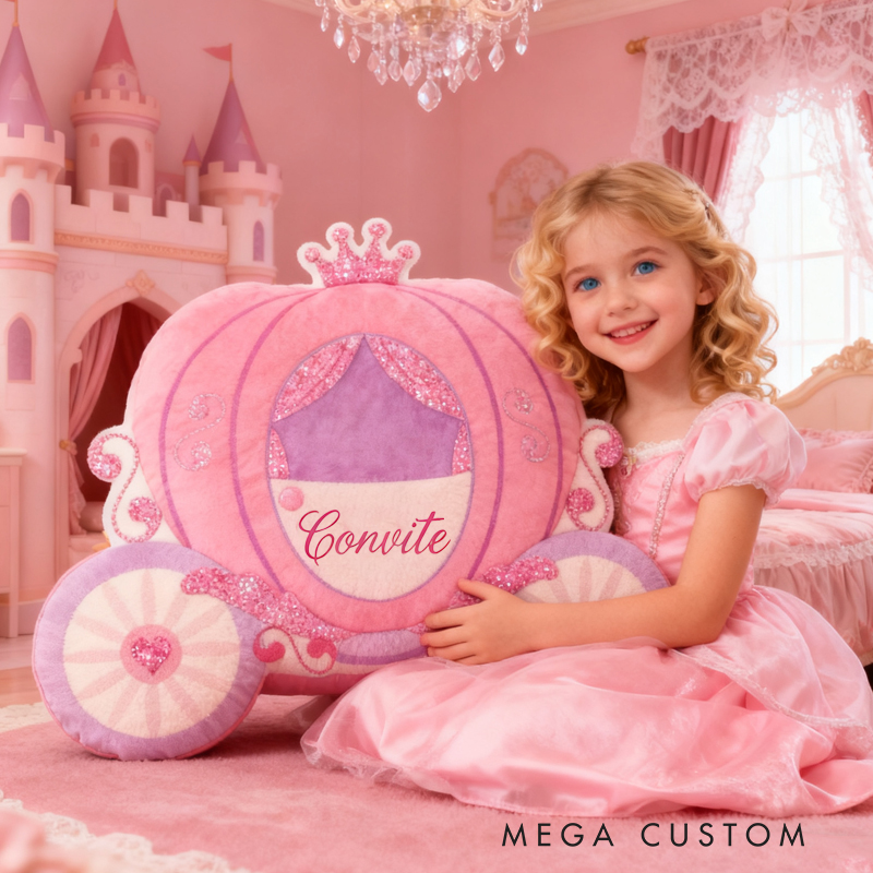 Personalized Pink Princess Pumpkin Carriage with Name Graphic 3D Print Pillow Christmas Gift for Kids 