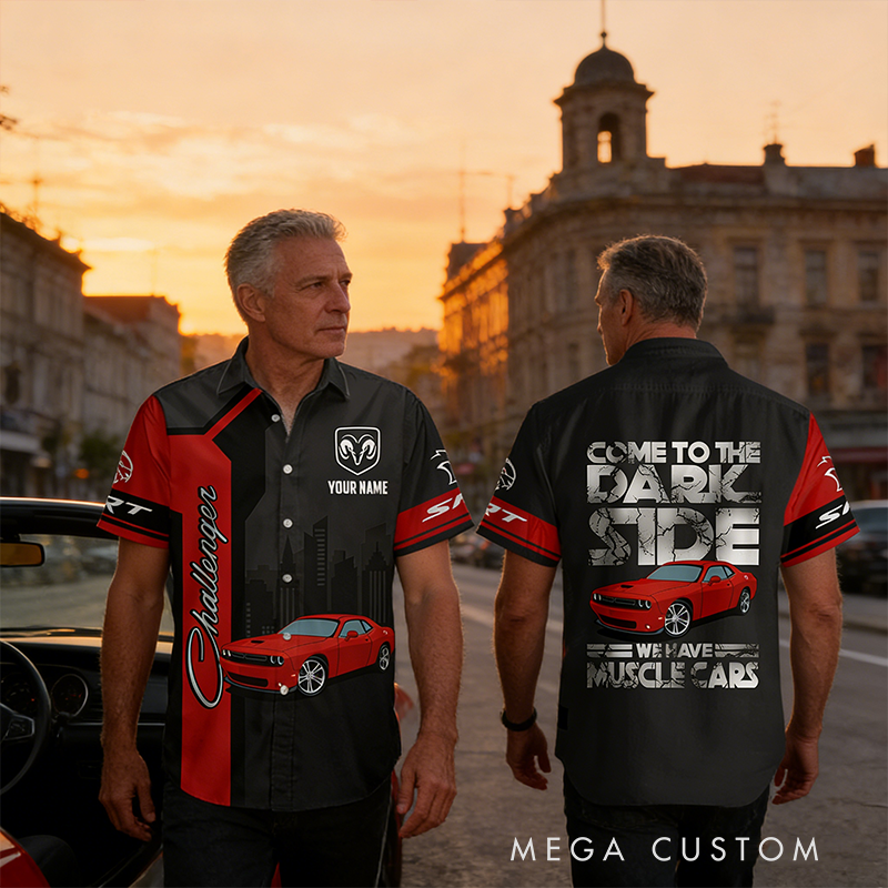 Personalized Name Muscle Car Shirt Personalized All Over Printed Button Up Racing Garage wear Gift for Car Lovers