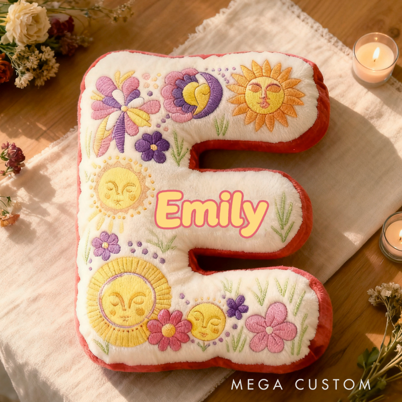 Personalized Cute Floral Letters Initials with Name Graphic 3D Print Pillow Christmas Gift for Kids 