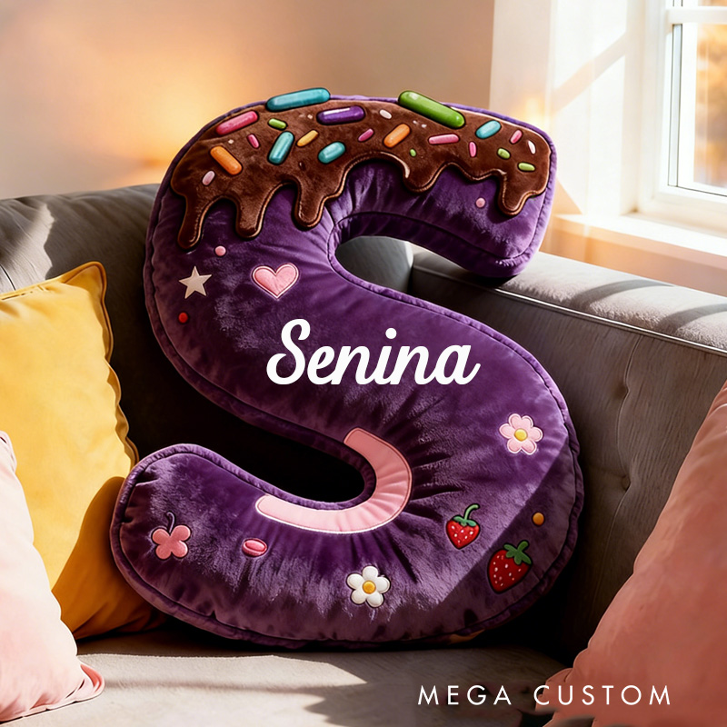 Personalized Donut Cookie Letter Pillow Purple Graphic 3D Print Throw Pillow with Custom Name for Kids Christmas Cookie Baker Christmas Gift Baking Lover