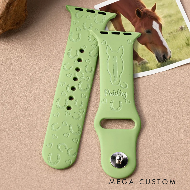 Personalized Engraved  Horse Face Silhouette Avatar Silicone Multicolor Watch Band for Equestrian Riding Lovers
