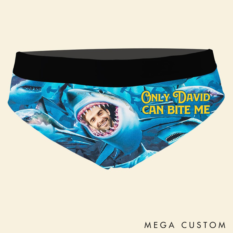 Personalized Couple Face Matching Boxer Brief Men Women Shark Only Him Her Can Bite Me Underwear with Couple Face Photo Valentines Day Gift