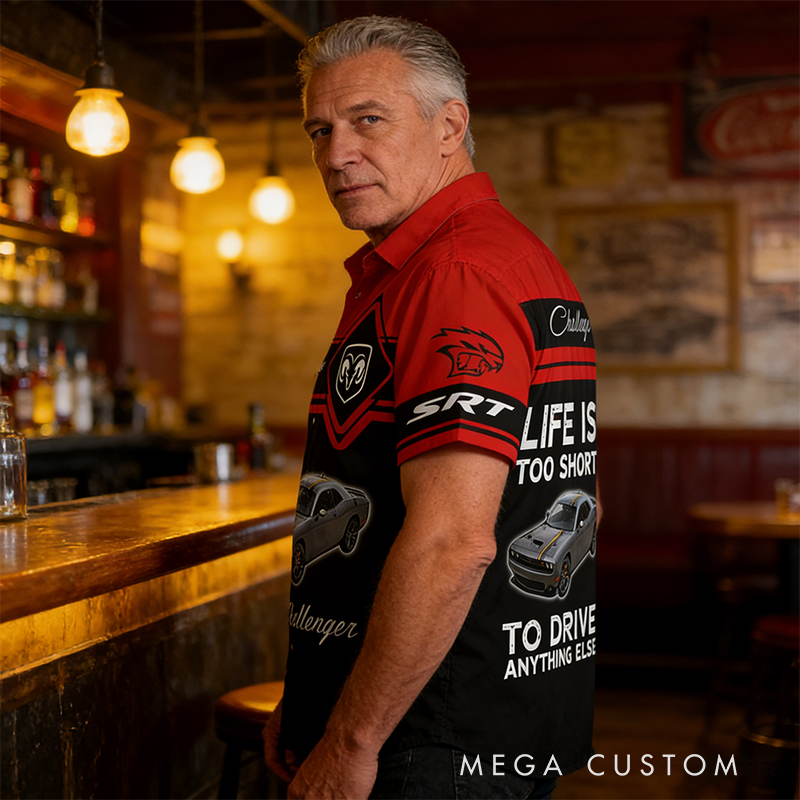 Personalized Photo Muscle Car Shirt Custom Name All Over Printed Button Up Racing Shirt Upload Your Car Image Gift for Car Lovers