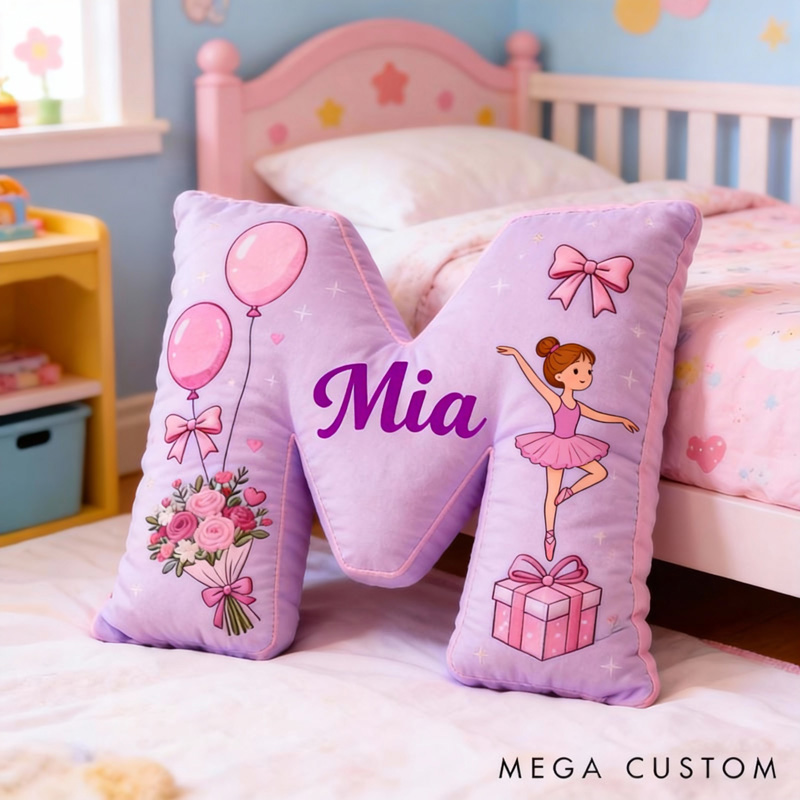 Personalized Ballet Dancers Flower Letter Pillow with Name Soft Stuffed Toy for Kids and Lover for Valentine's Day Anniversary birthday