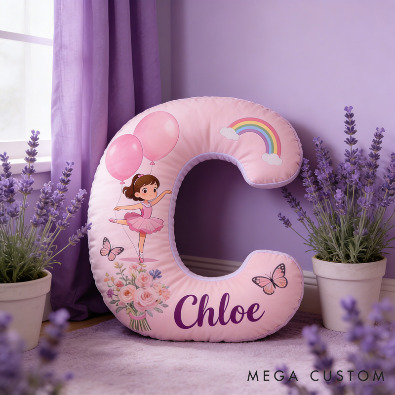 Personalized Ballet Dancers Balloon Cartoon Letter Pillow with Name Soft Stuffed Toy for Kids and Lover for Valentine's Day Anniversary birthday