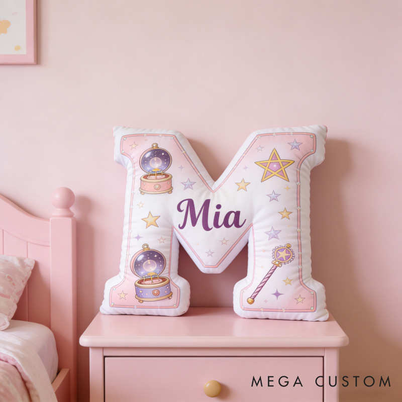 Personalized Cartoon Magic Letter Pillow with Your Name Soft Stuffed Toy for Kids Unique Decorative Cushion for Girls' Room