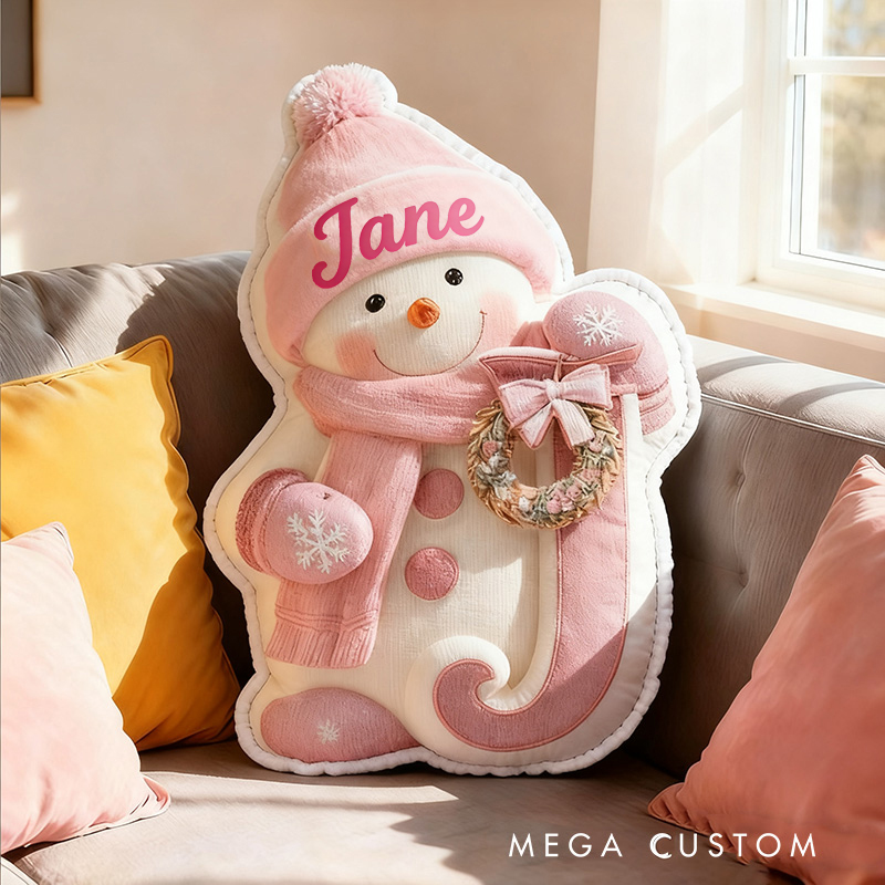Personalized Snowman Letter Winter Cute Name Custom Kids Gift Cozy Soft Decorative Holiday Graphic 3D Print Pillows