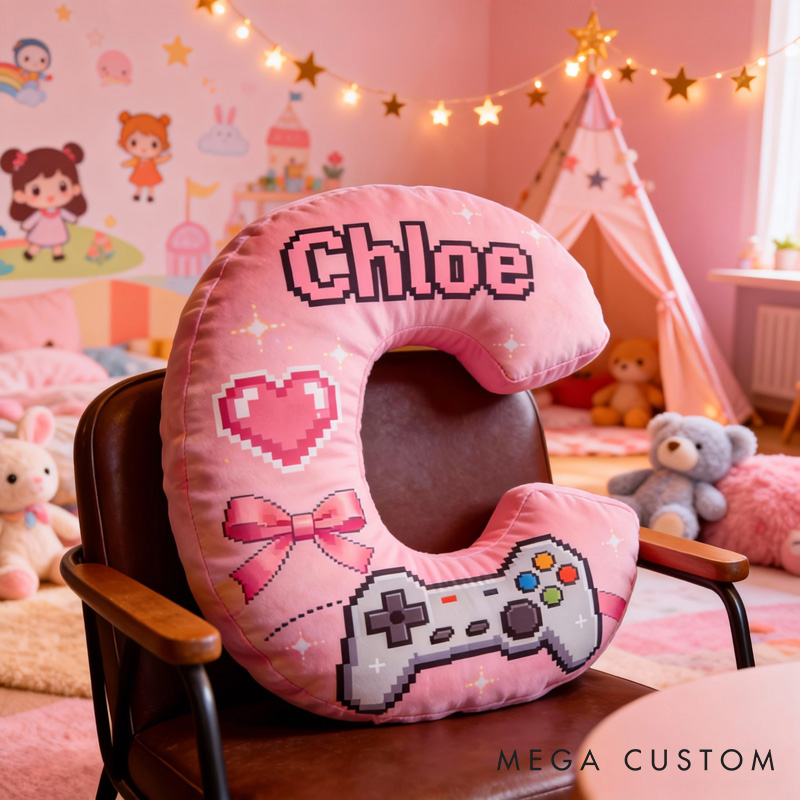 Personalized Heart Game Controller Letter Pillow with Name Perfect Gift for Gamers and Kids for Valentine's Day Anniversary Confession birthday