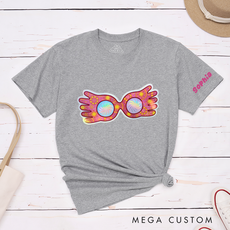 Personalized Funky Holographic Glasses T-Shirt Cool Illusion Retro Art Classic Tee Unisex Colorful Shirt for Kids Teens and Adults Special Occasion