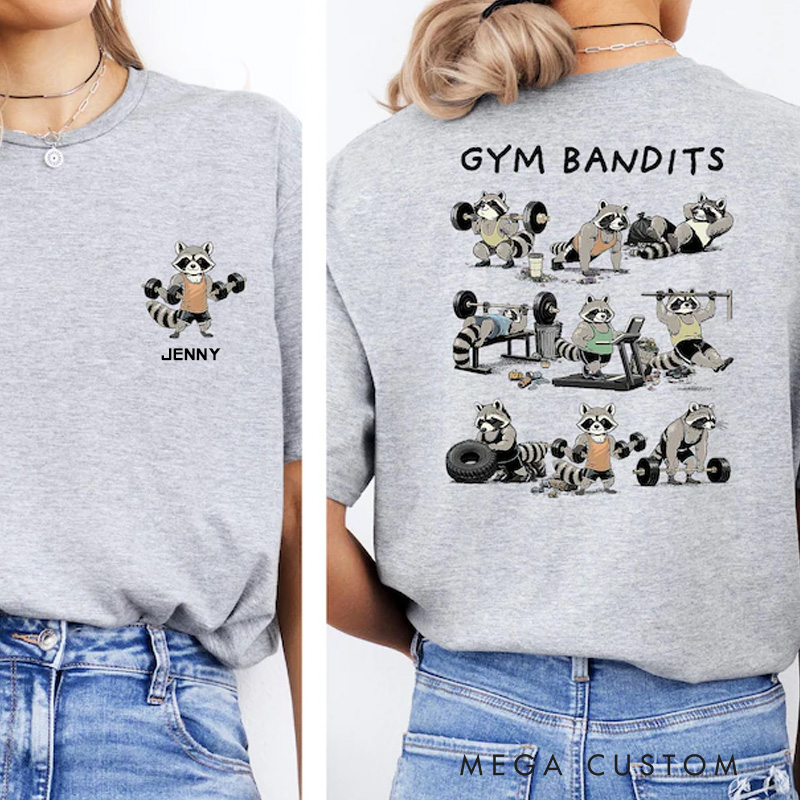 Personalized Funny Raccoon Gym T-shirt Gym Bandits Raccoon Workout Shirt for Fitness Enthusiasts Bodybuilders and Gym Lovers