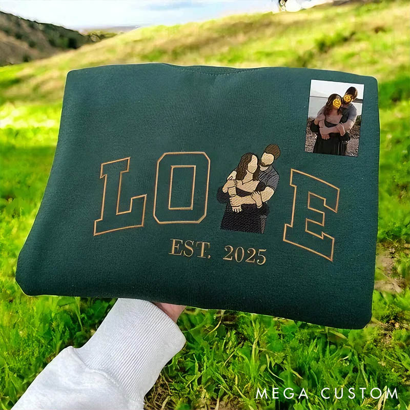 Personalized Couple Embroidered Photo Portrait Matching Sweatshirt Custom Couple Hoodie with Text Anniversary Gift Valentine's Day Gift for Him Her