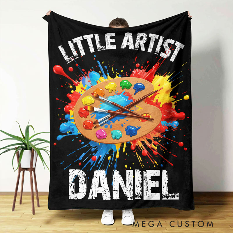 Personalized Palette and Brushes Splatter Paint Soft Throw Blanket with Name and Title Home Decor Birthday Gift for Painting Lover Kids